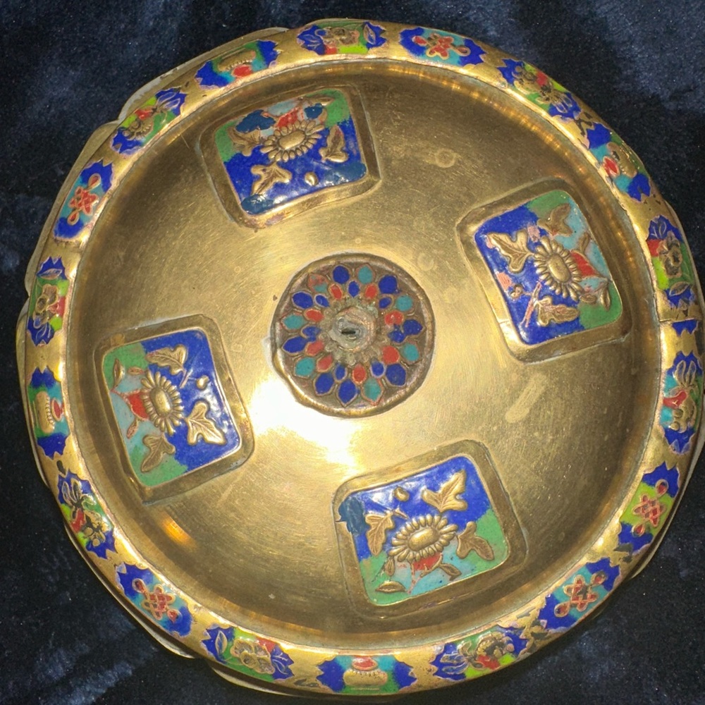 Vintage brass and enamel tea caddy…gorgeous details!!